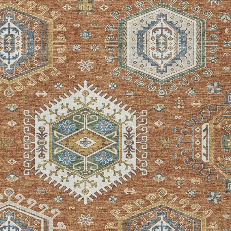 10' X 14' Orange And Ivory Tribal Washable Indoor Outdoor Area Rug Homeroots Outdoor