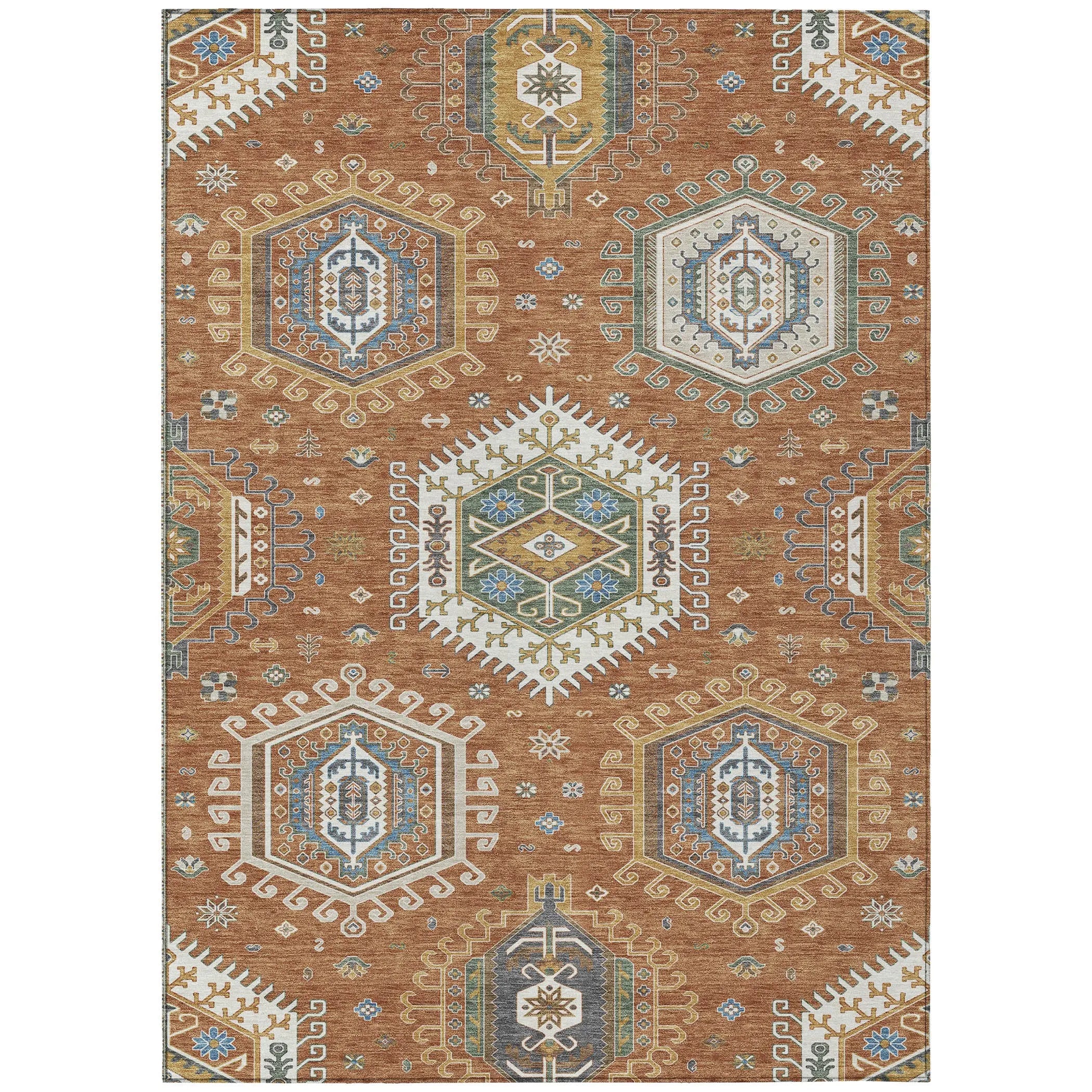 10' X 14' Orange And Ivory Tribal Washable Indoor Outdoor Area Rug Homeroots Outdoor