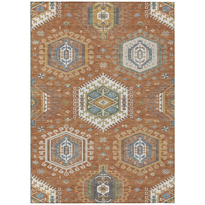 10' X 14' Orange And Ivory Tribal Washable Indoor Outdoor Area Rug Homeroots Outdoor