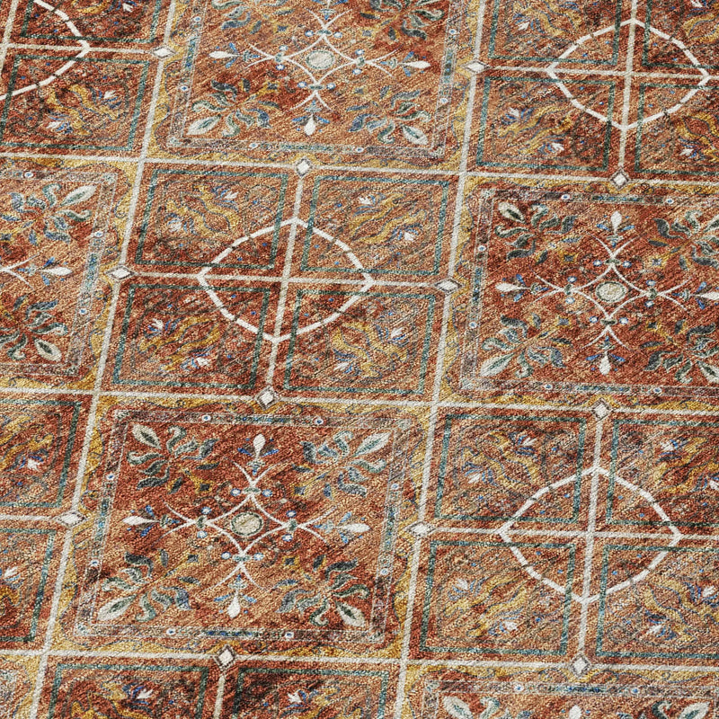 10' X 14' Orange And Khaki Geometric Washable Indoor Outdoor Area Rug Homeroots Outdoor