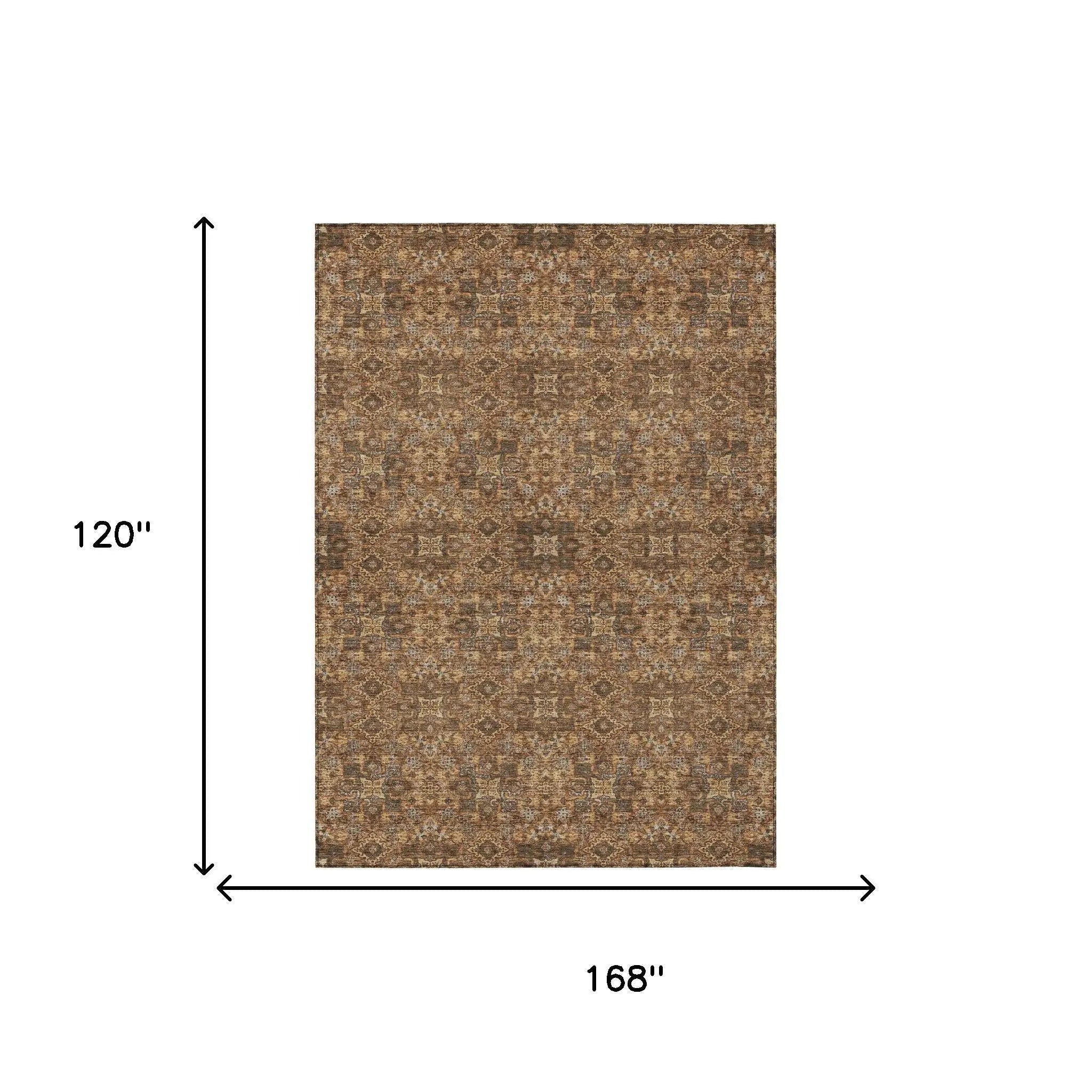 10' X 14' Orange And Linen Oriental Washable Indoor Outdoor Area Rug Homeroots Outdoor