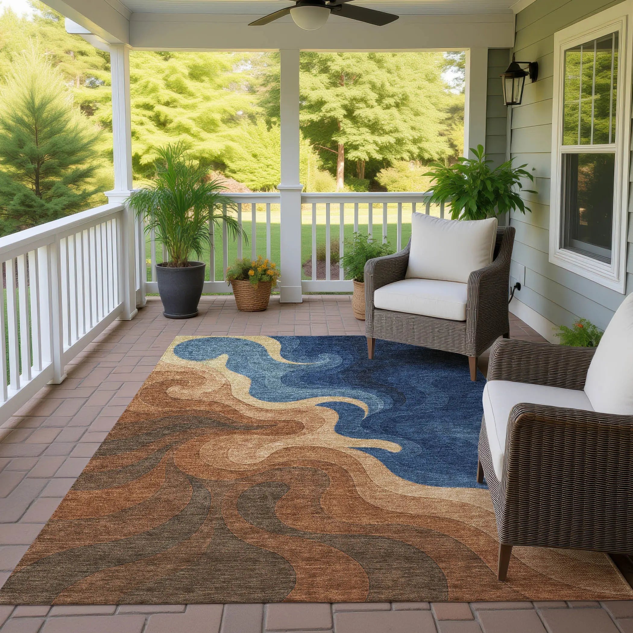 10' X 14' Orange And Navy Blue Abstract Washable Indoor Outdoor Area Rug Homeroots Outdoor