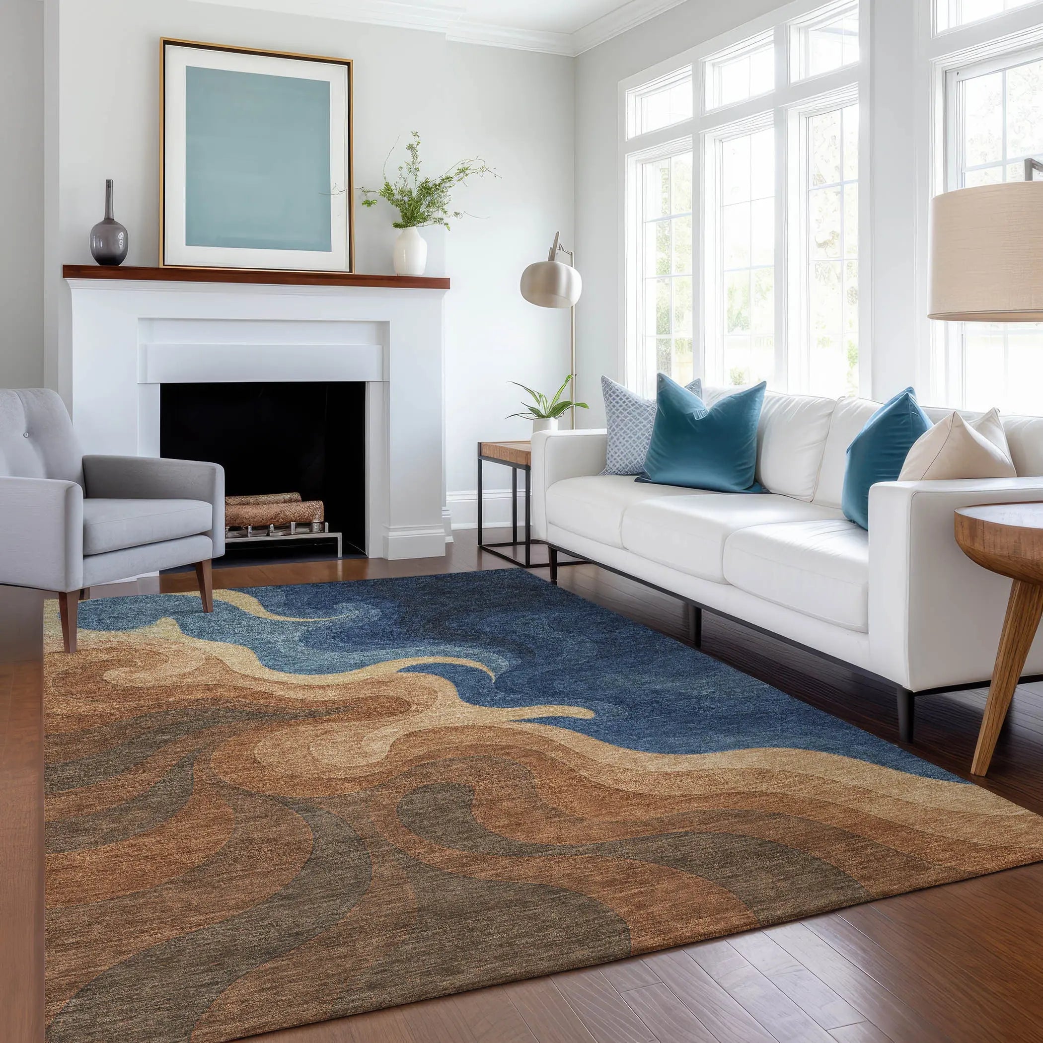10' X 14' Orange And Navy Blue Abstract Washable Indoor Outdoor Area Rug Homeroots Outdoor
