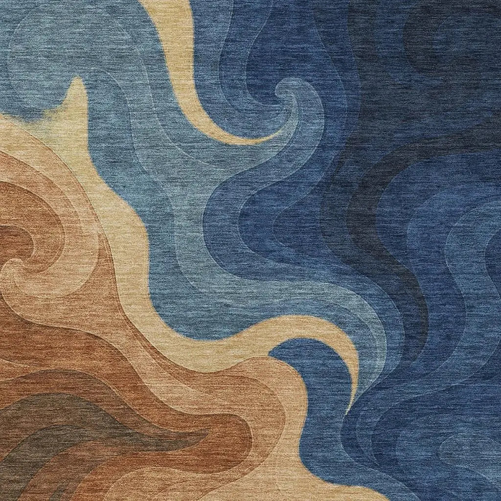 10' X 14' Orange And Navy Blue Abstract Washable Indoor Outdoor Area Rug Homeroots Outdoor