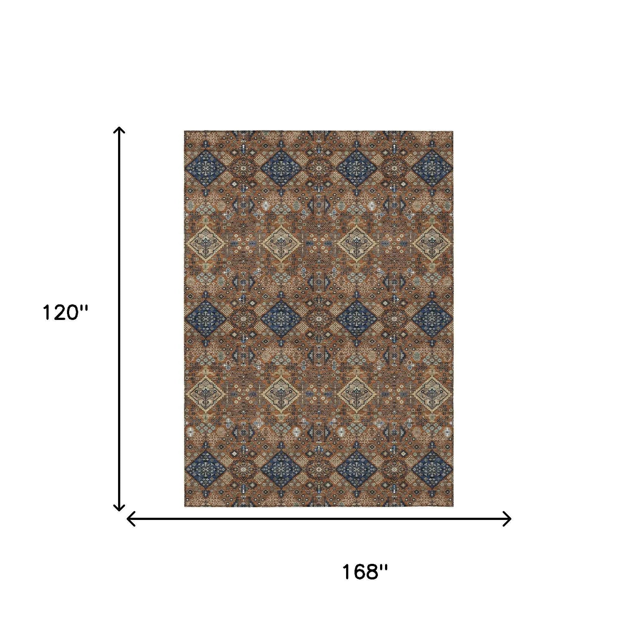 10' X 14' Orange And Navy Blue Geometric Washable Indoor Outdoor Area Rug Homeroots Outdoor