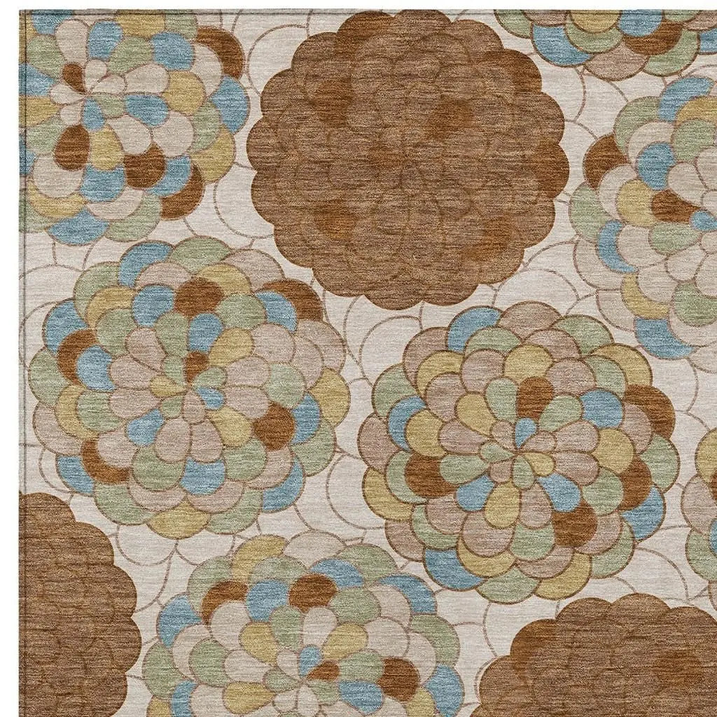 10' X 14' Orange And Rust Floral Washable Indoor Outdoor Area Rug Homeroots Outdoor