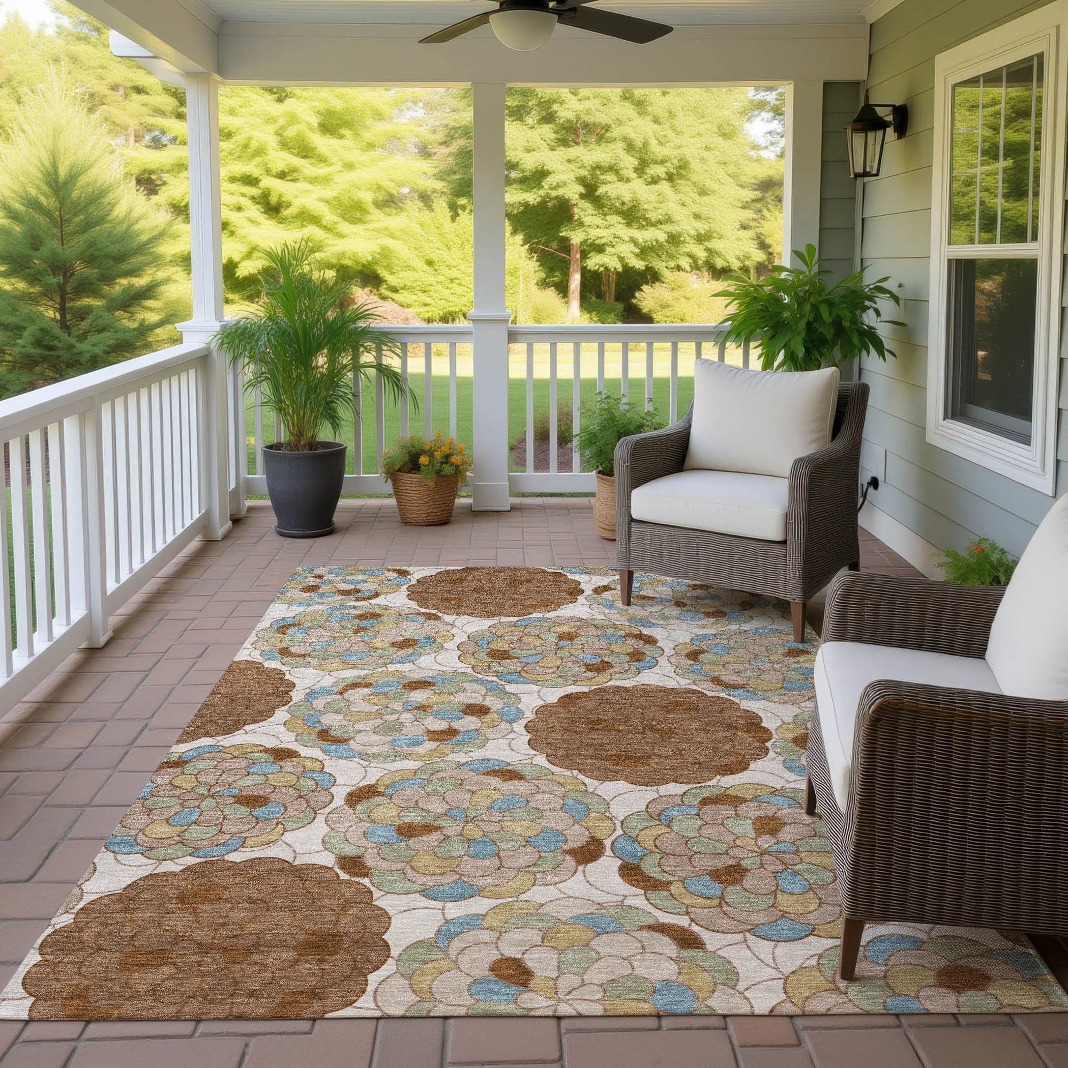 10' X 14' Orange And Rust Floral Washable Indoor Outdoor Area Rug Homeroots Outdoor