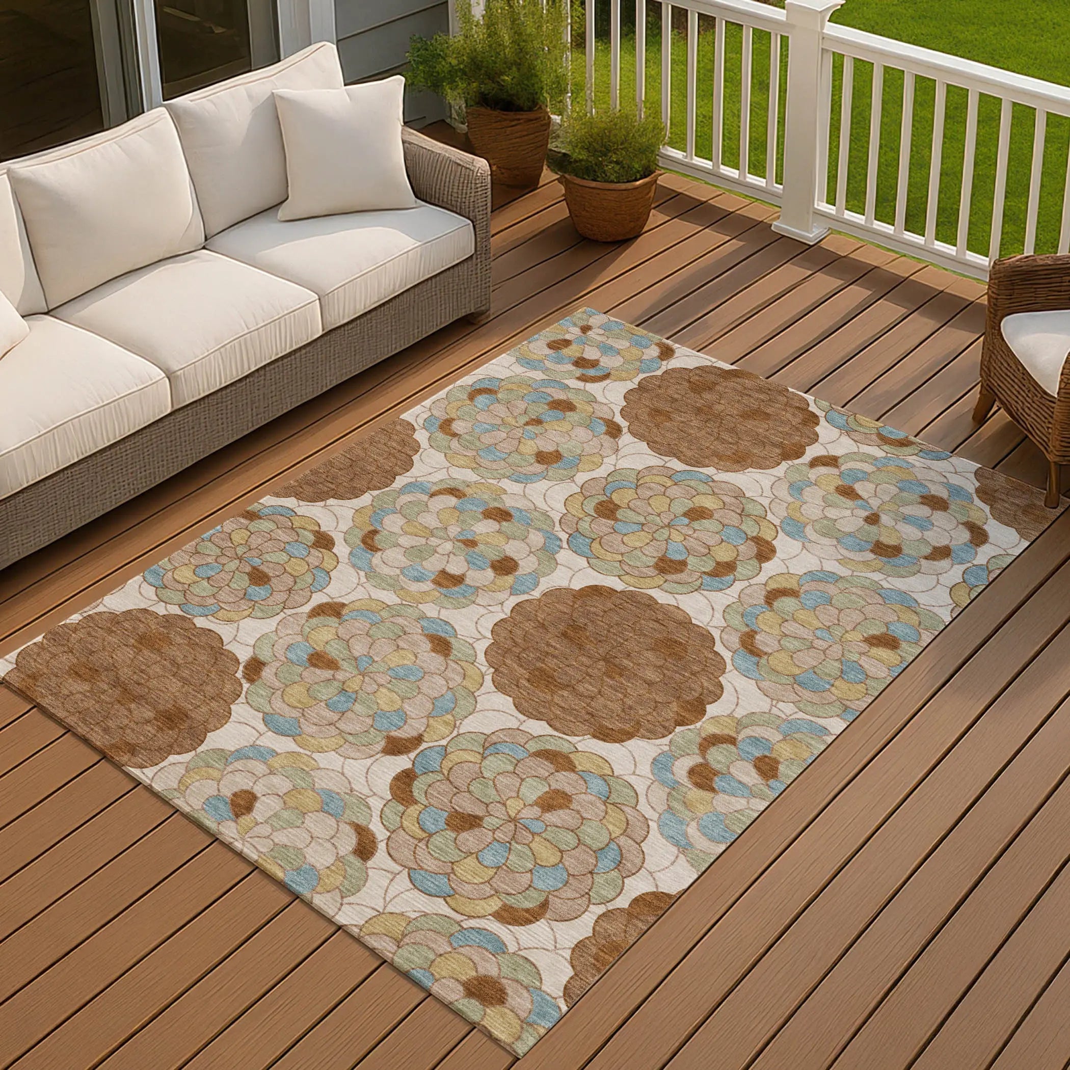10' X 14' Orange And Rust Floral Washable Indoor Outdoor Area Rug Homeroots Outdoor