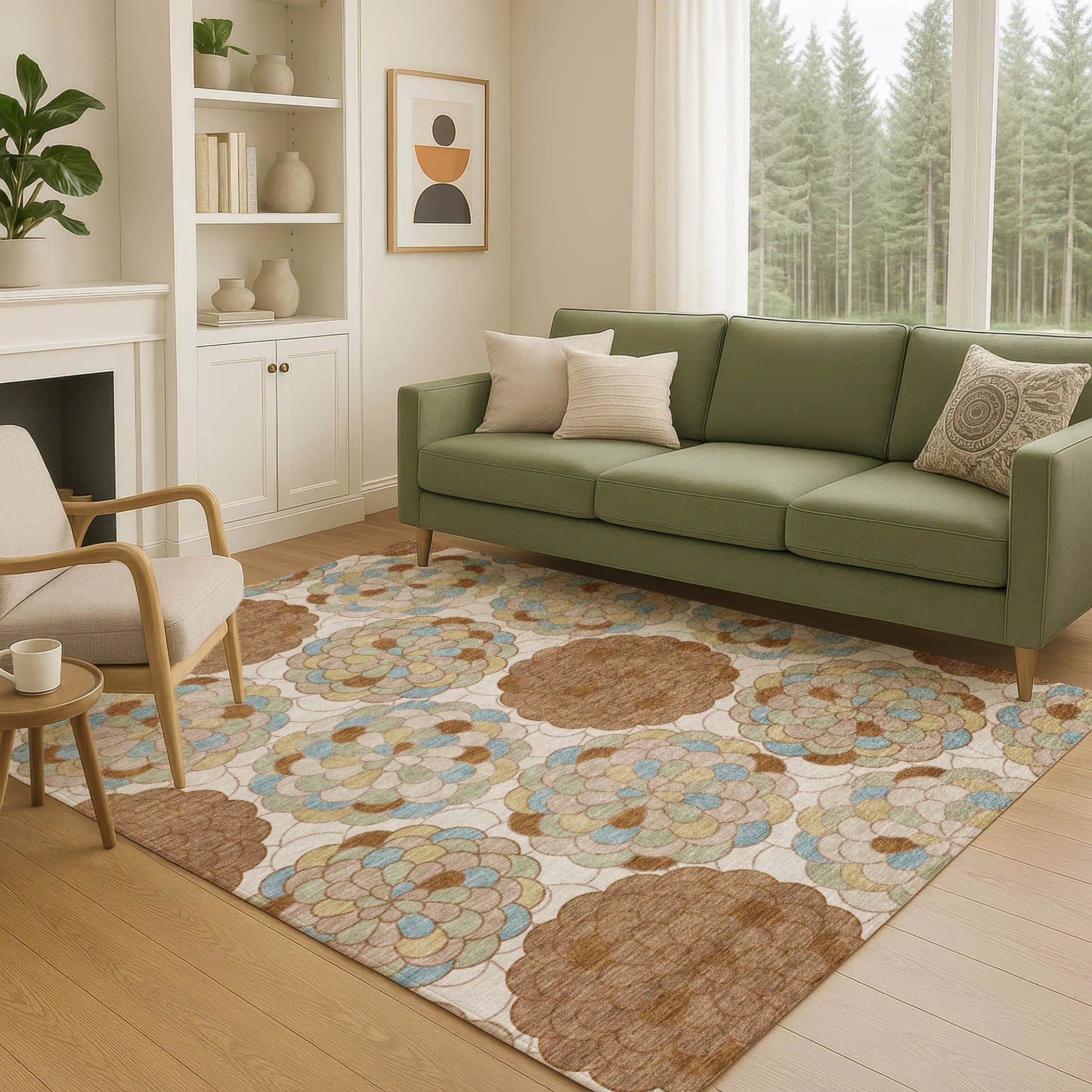 10' X 14' Orange And Rust Floral Washable Indoor Outdoor Area Rug Homeroots Outdoor