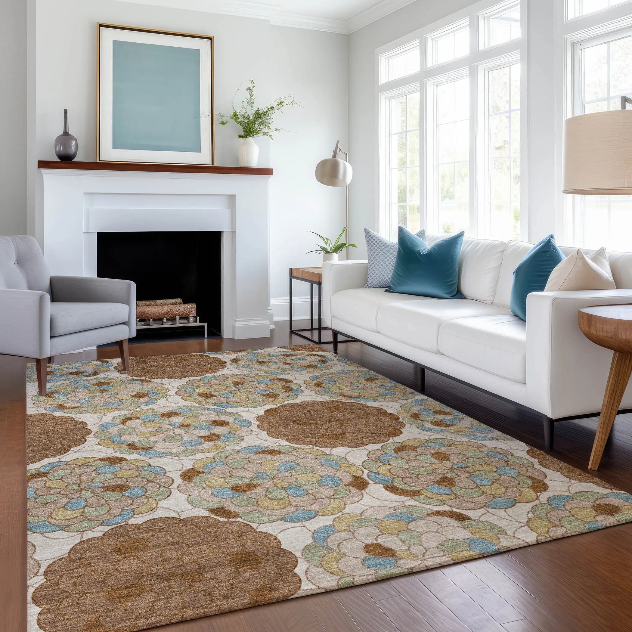 10' X 14' Orange And Rust Floral Washable Indoor Outdoor Area Rug Homeroots Outdoor