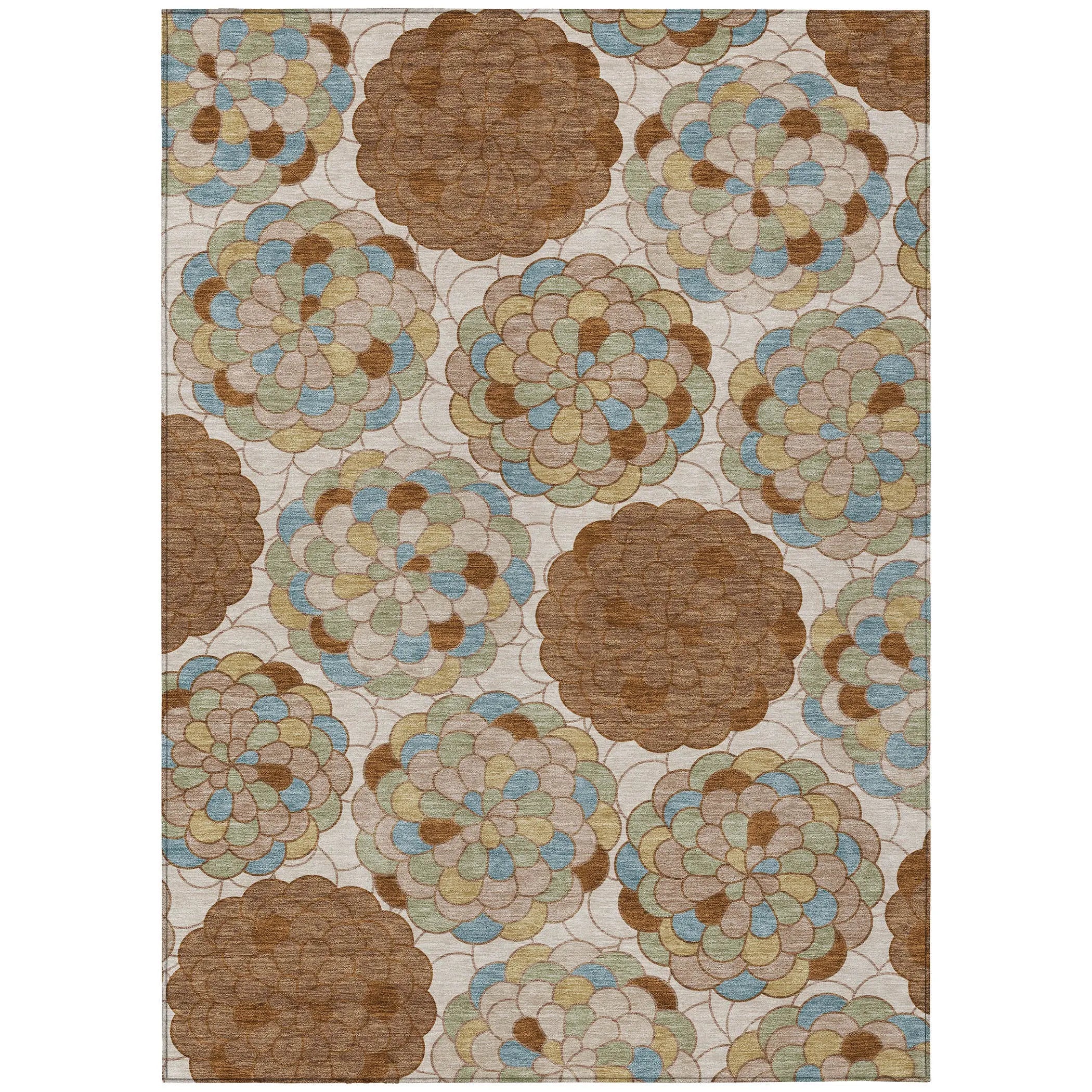 10' X 14' Orange And Rust Floral Washable Indoor Outdoor Area Rug Homeroots Outdoor