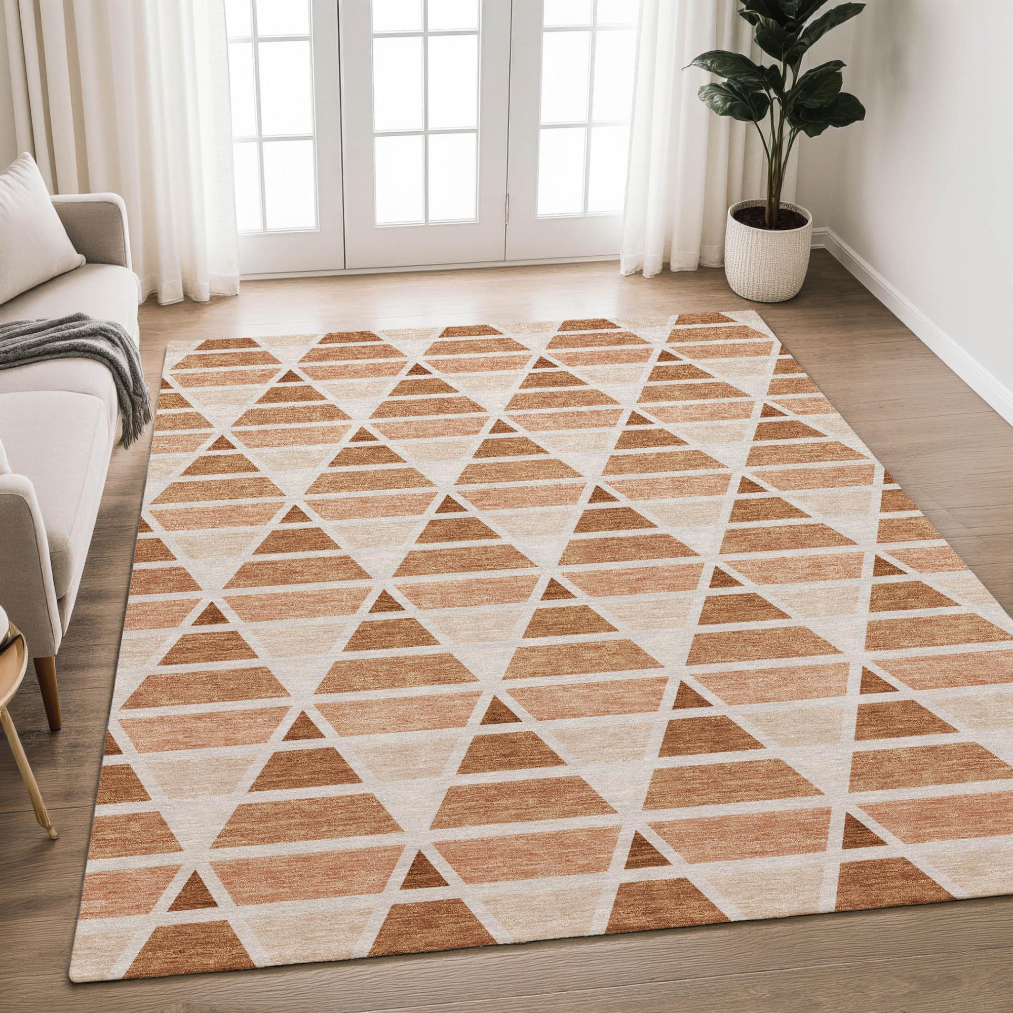 10' X 14' Orange And Rust Geometric Washable Indoor Outdoor Area Rug Homeroots Outdoor