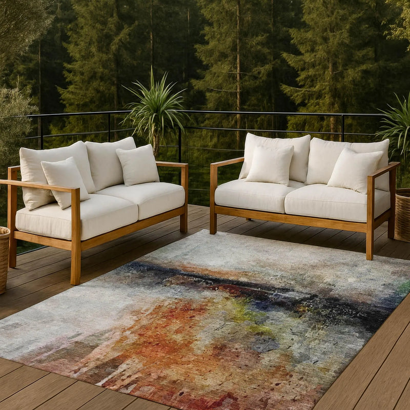 10' X 14' Orange And Silver Abstract Washable Indoor Outdoor Area Rug Homeroots Outdoor
