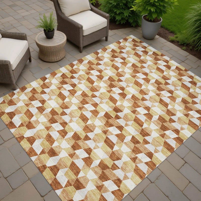 10' X 14' Orange And Silver Geometric Washable Indoor Outdoor Area Rug Homeroots Outdoor