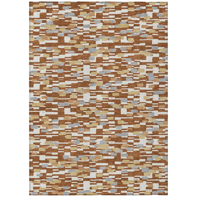 10' X 14' Orange And Silver Geometric Washable Indoor Outdoor Area Rug Homeroots Outdoor