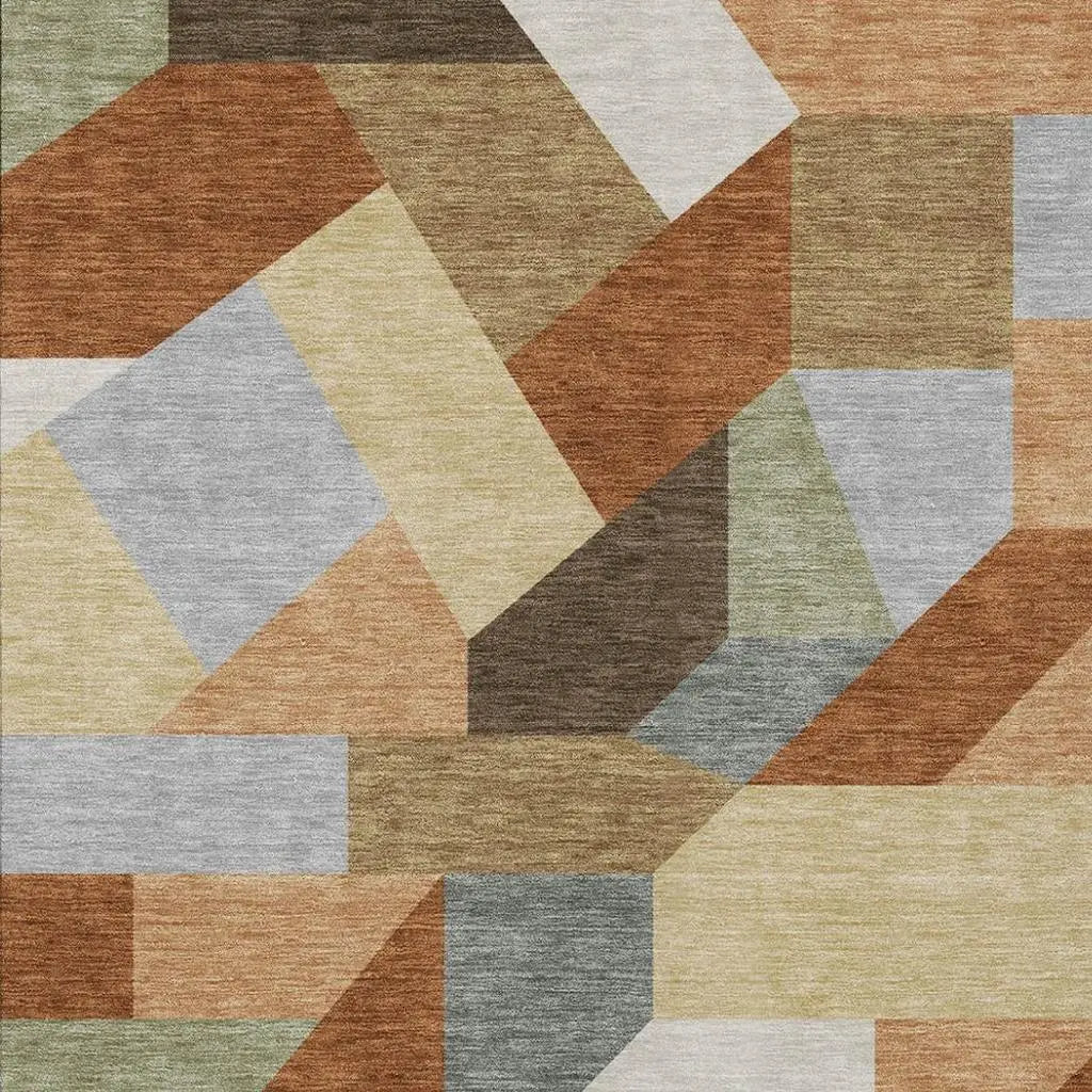 10' X 14' Orange And Silver Geometric Washable Indoor Outdoor Area Rug Homeroots Outdoor