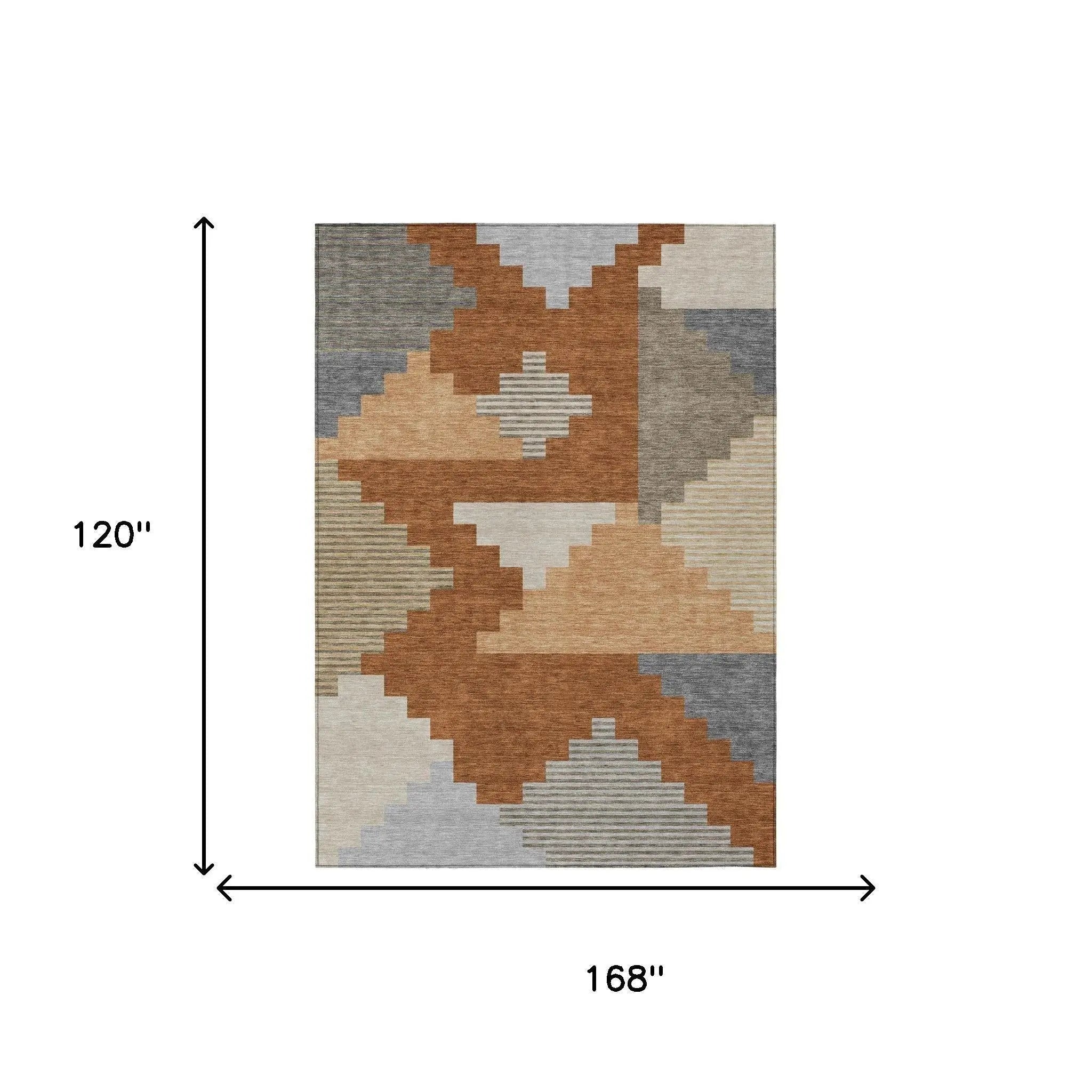 10' X 14' Orange And Silver Geometric Washable Indoor Outdoor Area Rug Homeroots Outdoor