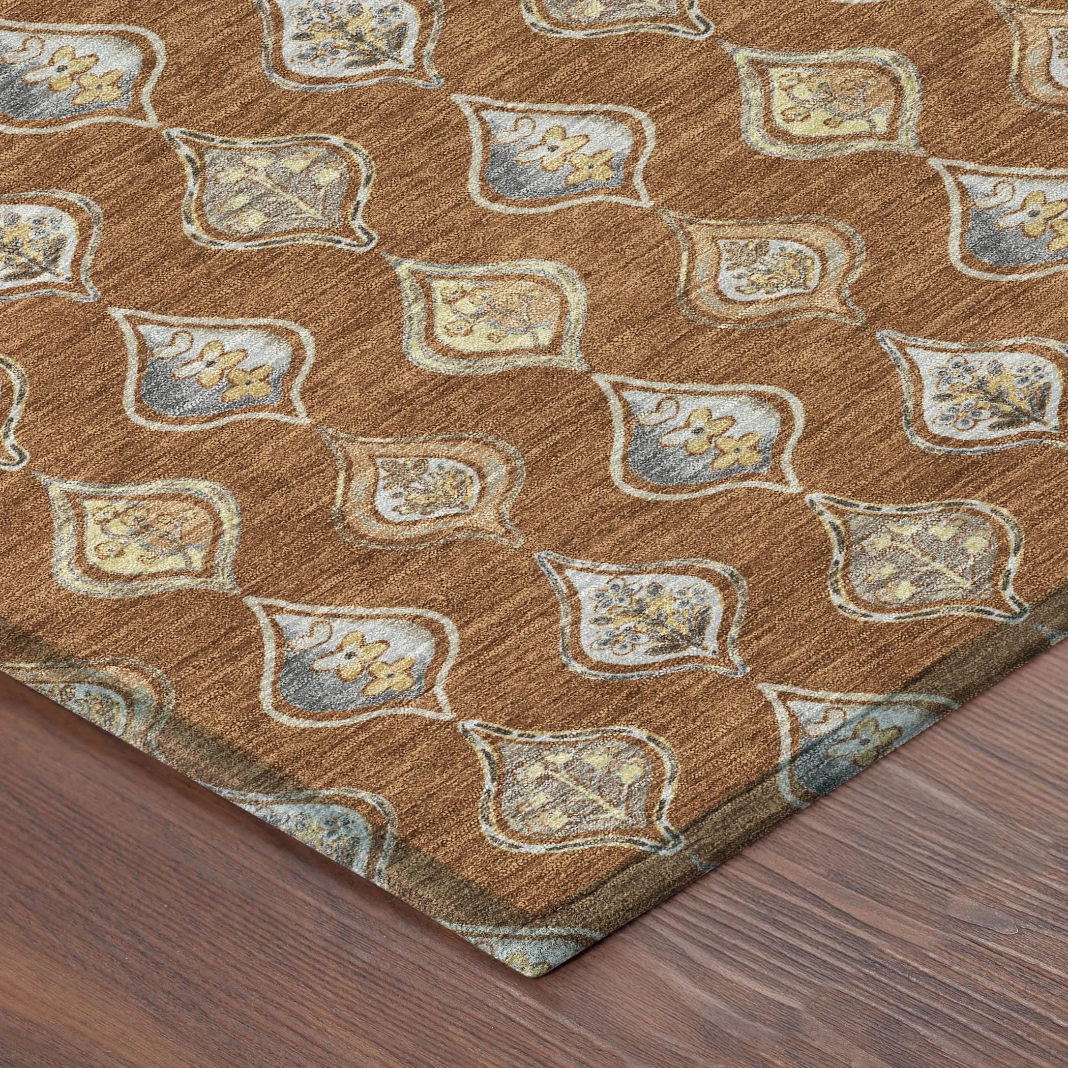 10' X 14' Orange And Taupe Floral Washable Indoor Outdoor Area Rug Homeroots Outdoor
