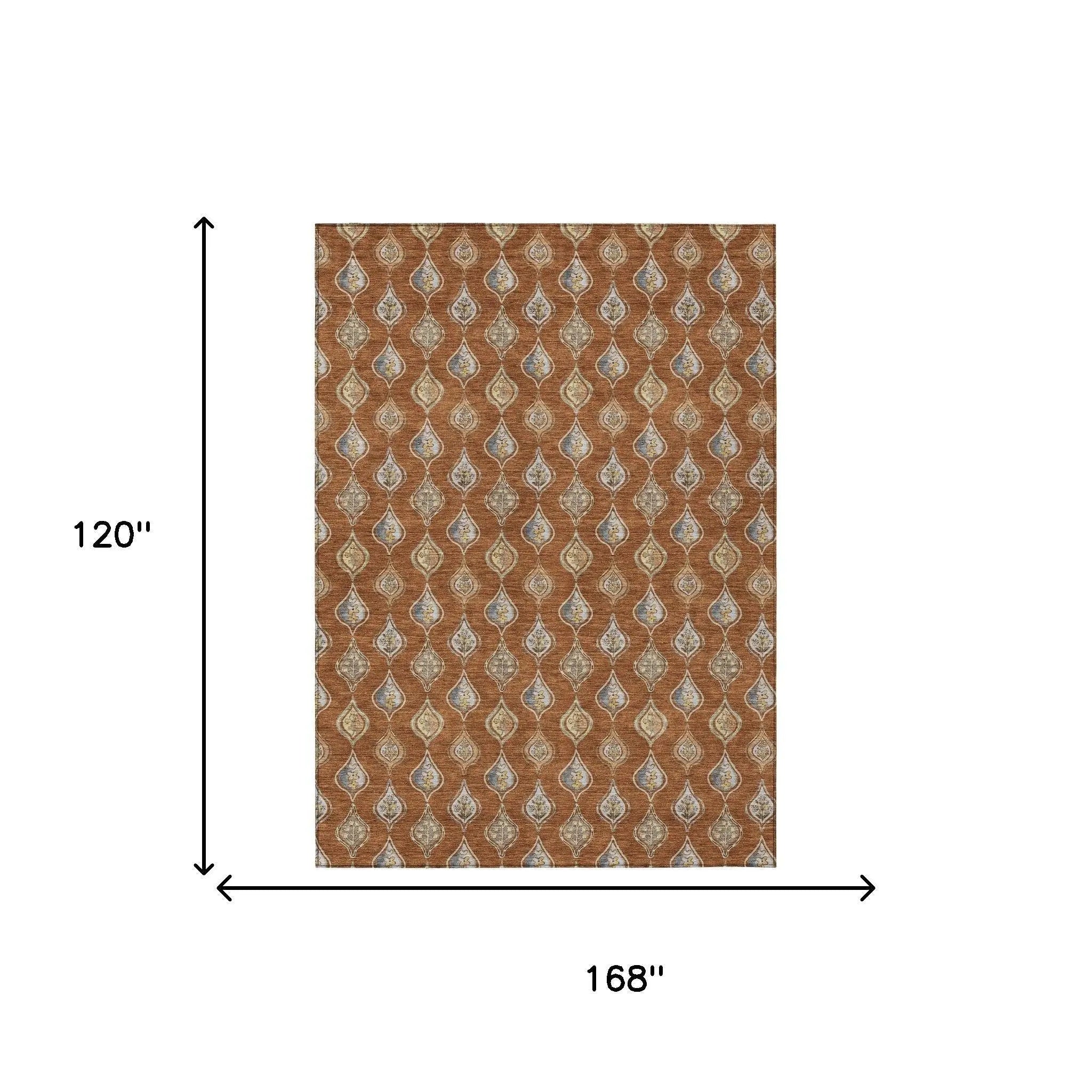 10' X 14' Orange And Taupe Floral Washable Indoor Outdoor Area Rug Homeroots Outdoor
