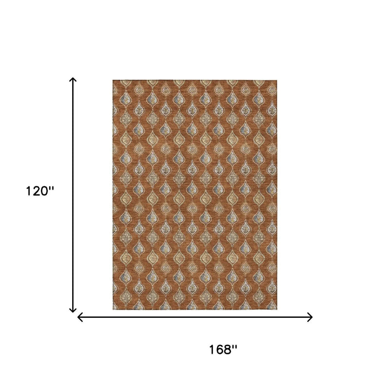 10' X 14' Orange And Taupe Floral Washable Indoor Outdoor Area Rug Homeroots Outdoor