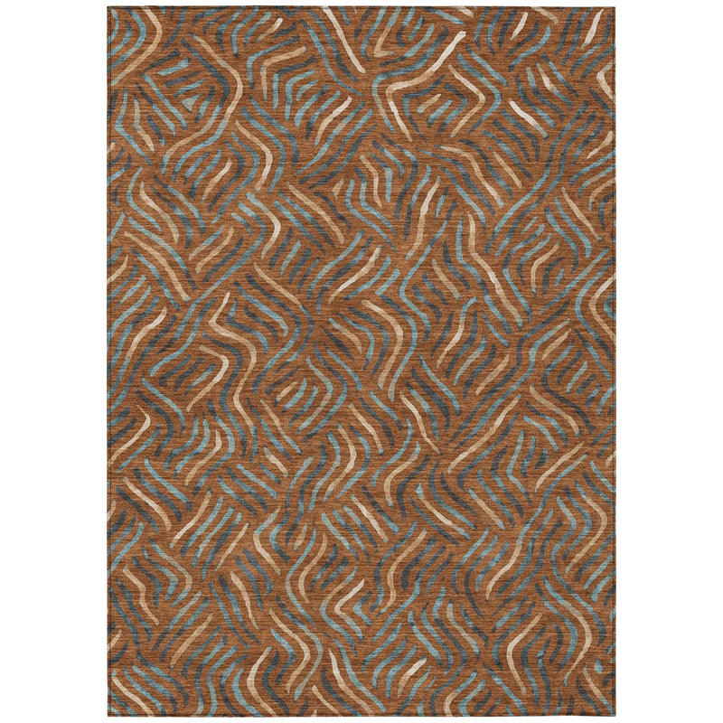10' X 14' Orange And Teal Blue Abstract Washable Indoor Outdoor Area Rug Homeroots Outdoor
