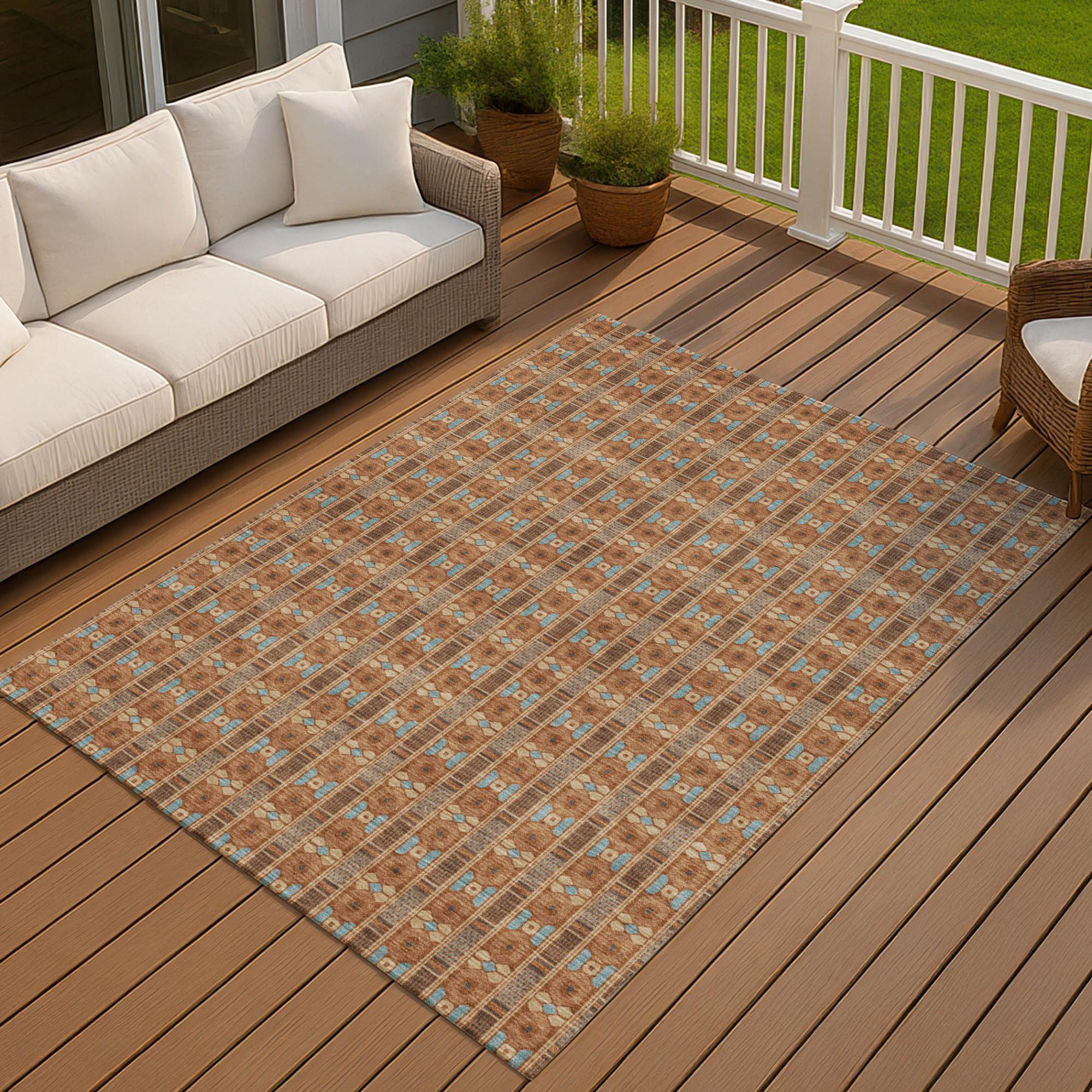 10' X 14' Orange And Teal Blue Striped Washable Indoor Outdoor Area Rug Homeroots Outdoor