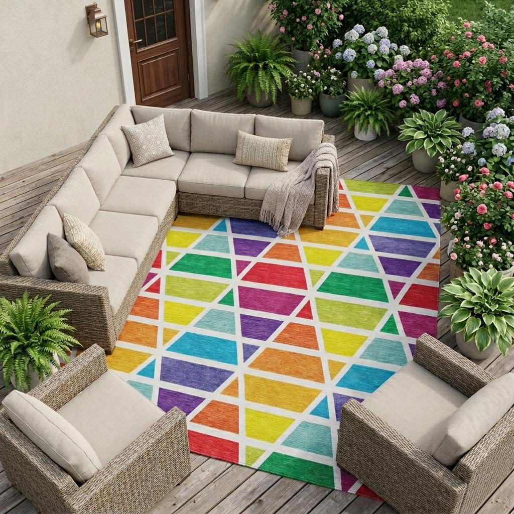 10' X 14' Orange And White Geometric Washable Indoor Outdoor Area Rug Homeroots Outdoor