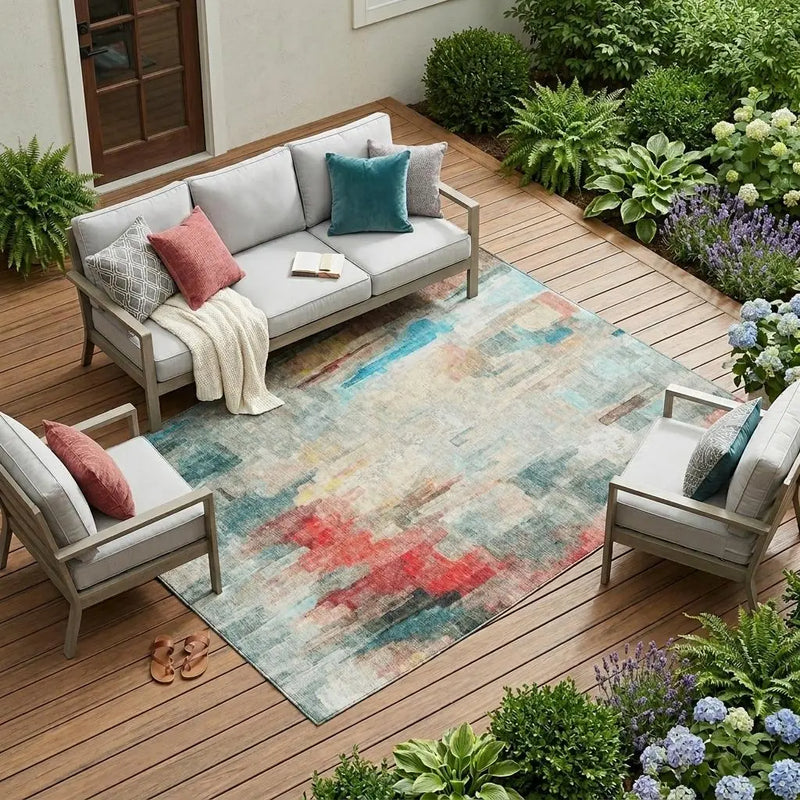 10' X 14' Pearl And Gray Abstract Washable Indoor Outdoor Area Rug Homeroots Outdoor