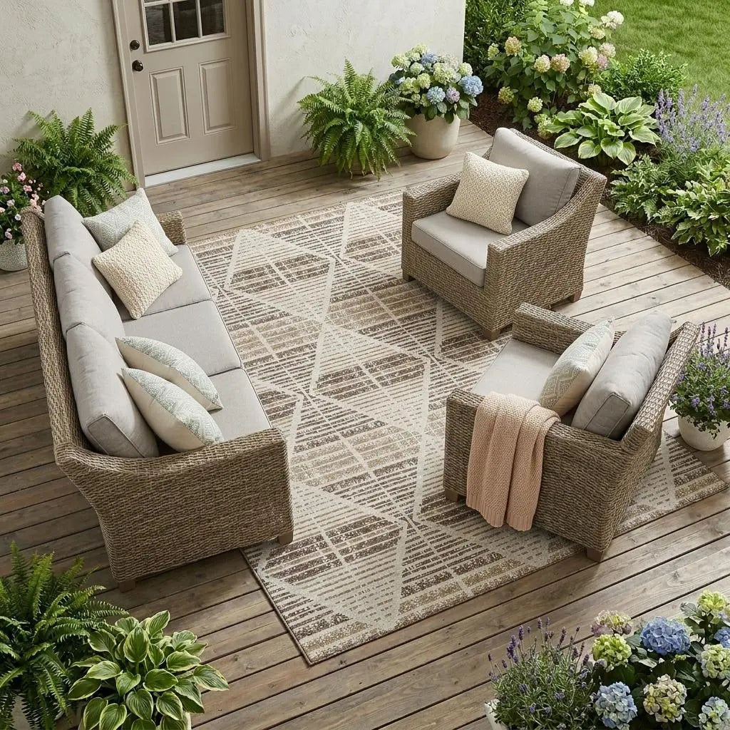 10' X 14' Pearl And Navy Blue Geometric Washable Indoor Outdoor Area Rug Homeroots Outdoor