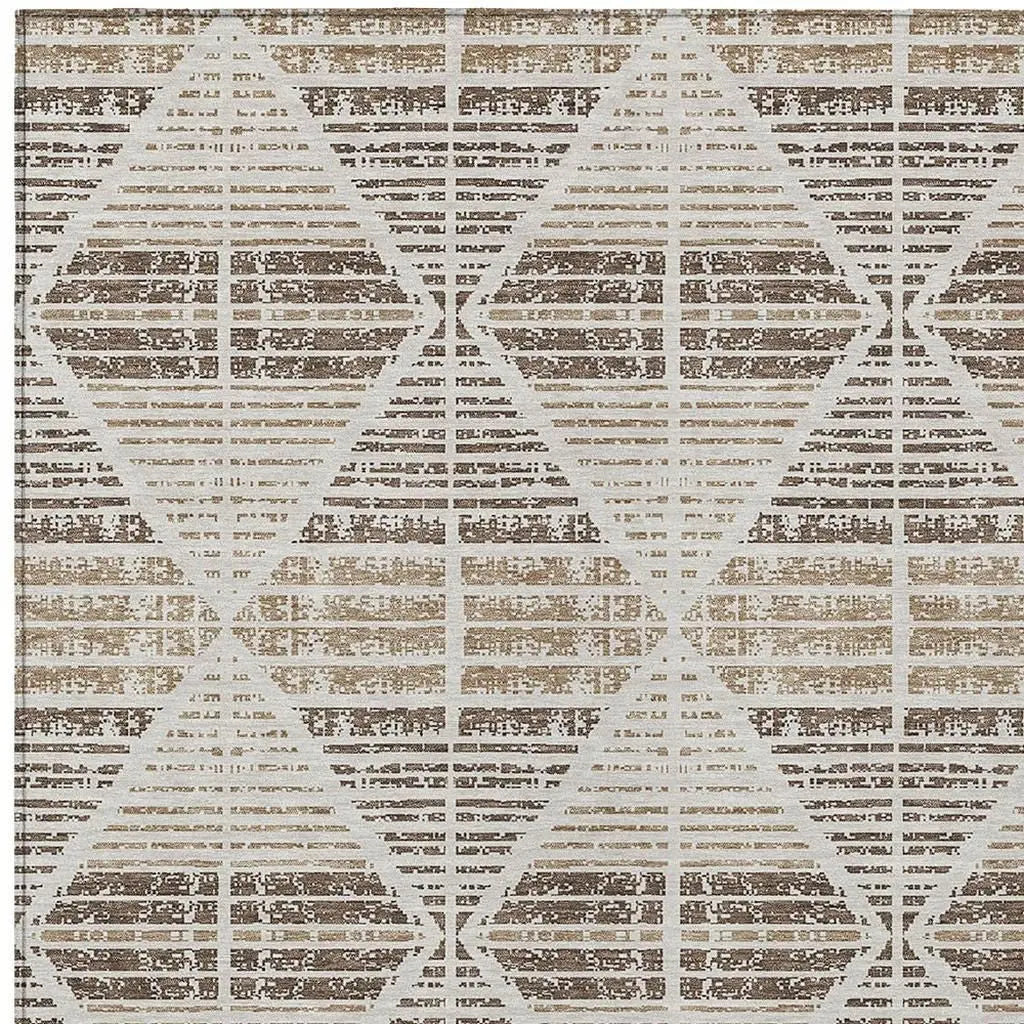 10' X 14' Pearl And Navy Blue Geometric Washable Indoor Outdoor Area Rug Homeroots Outdoor