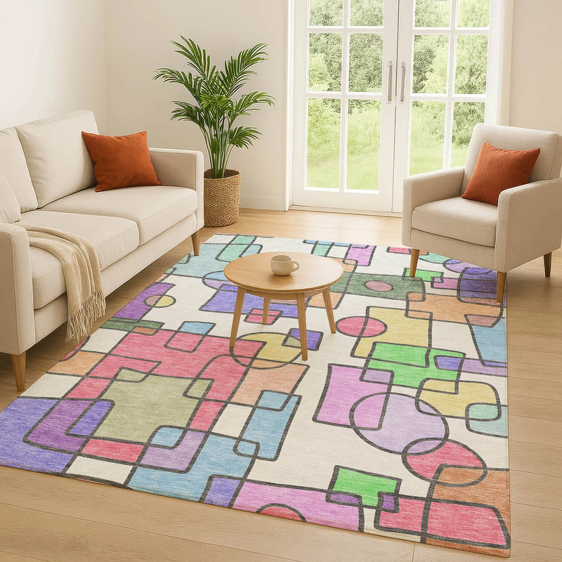10' X 14' Pearl And Pink Geometric Washable Indoor Outdoor Area Rug Homeroots Outdoor