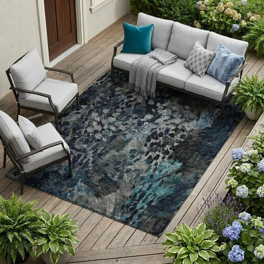 10' X 14' Pewter And Gray Abstract Washable Indoor Outdoor Area Rug Homeroots Outdoor