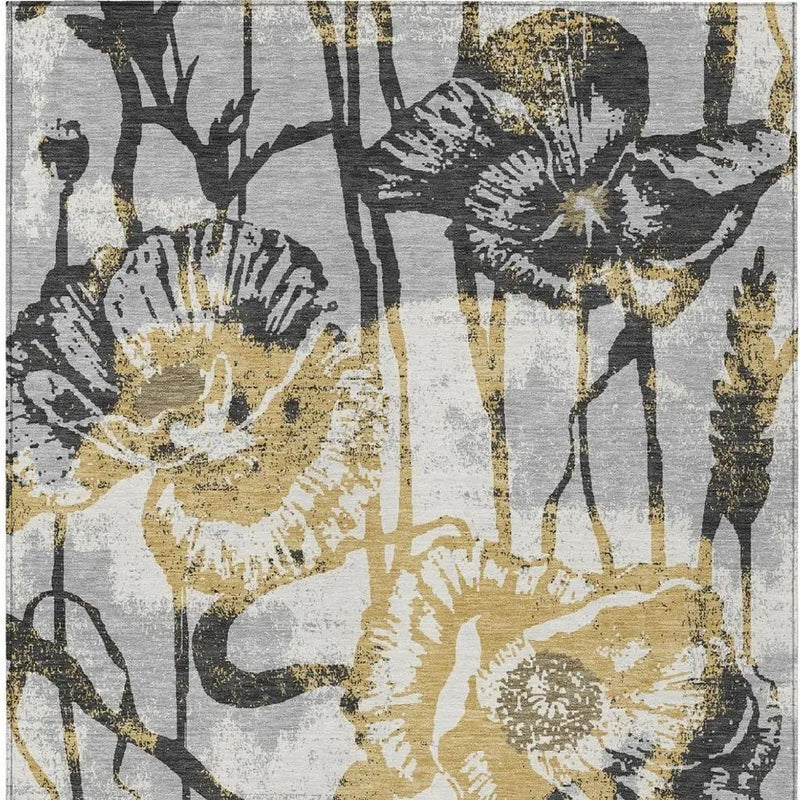 10' X 14' Pewter And Gray Floral Washable Indoor Outdoor Area Rug Homeroots Outdoor