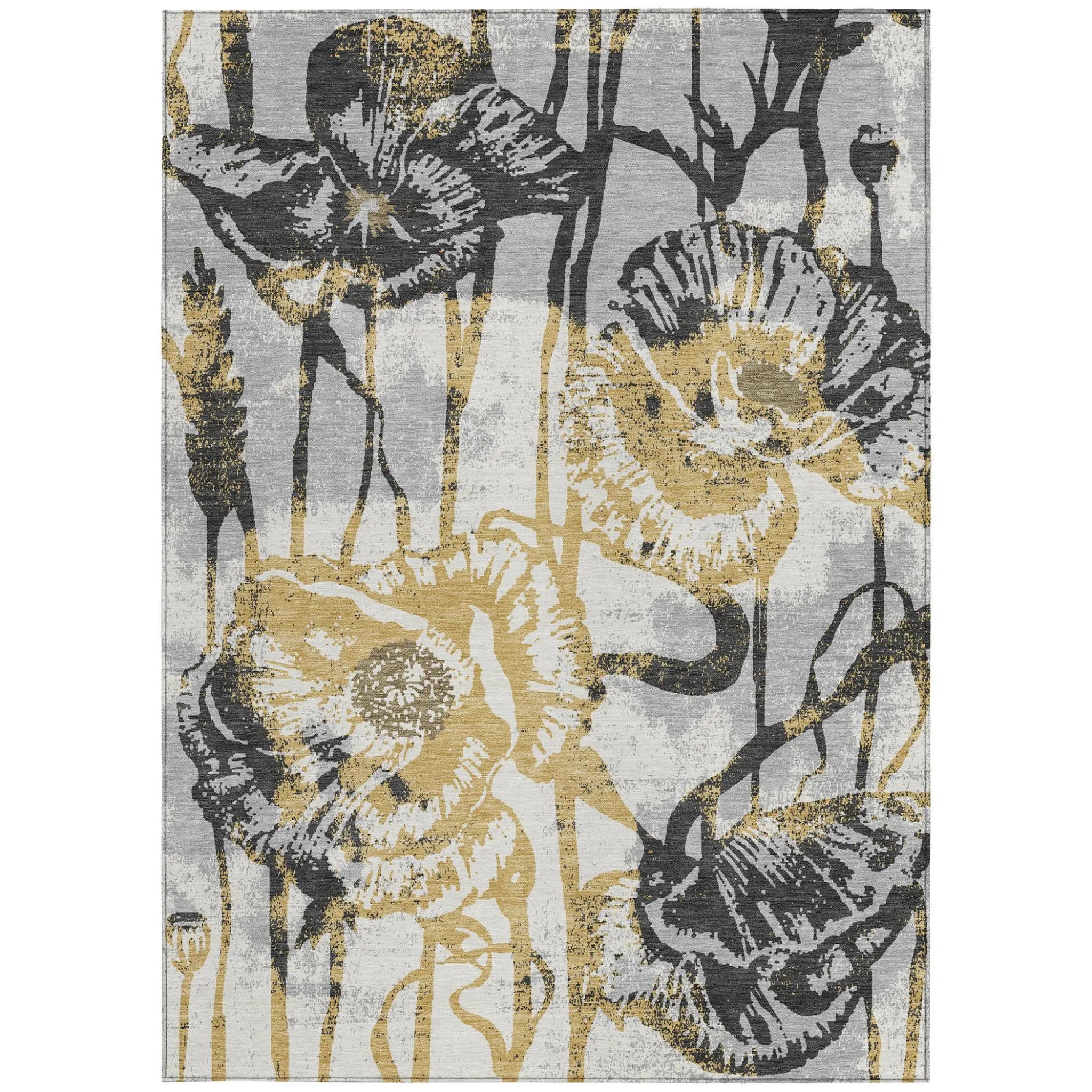 10' X 14' Pewter And Gray Floral Washable Indoor Outdoor Area Rug Homeroots Outdoor
