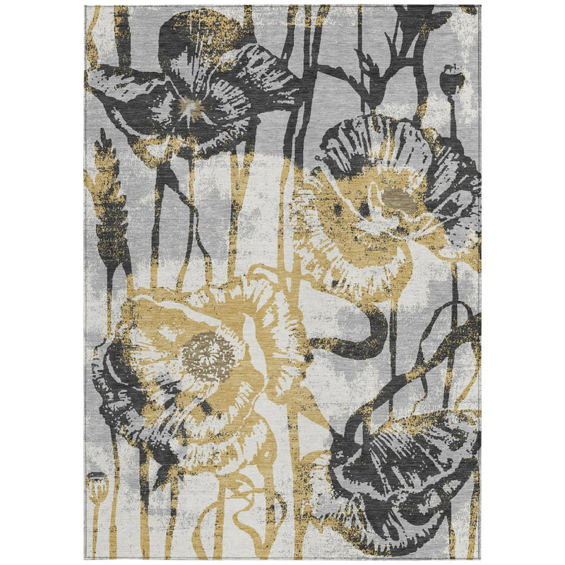 10' X 14' Pewter And Gray Floral Washable Indoor Outdoor Area Rug Homeroots Outdoor