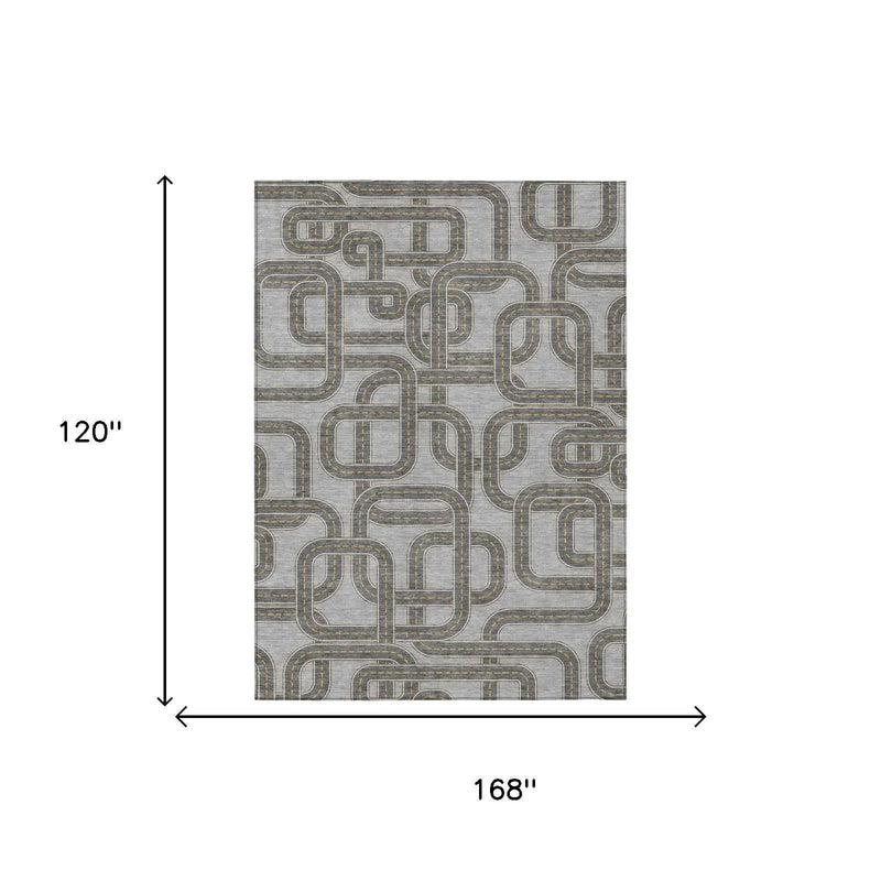 10' X 14' Pewter And Gray Geometric Washable Indoor Outdoor Area Rug Homeroots Outdoor