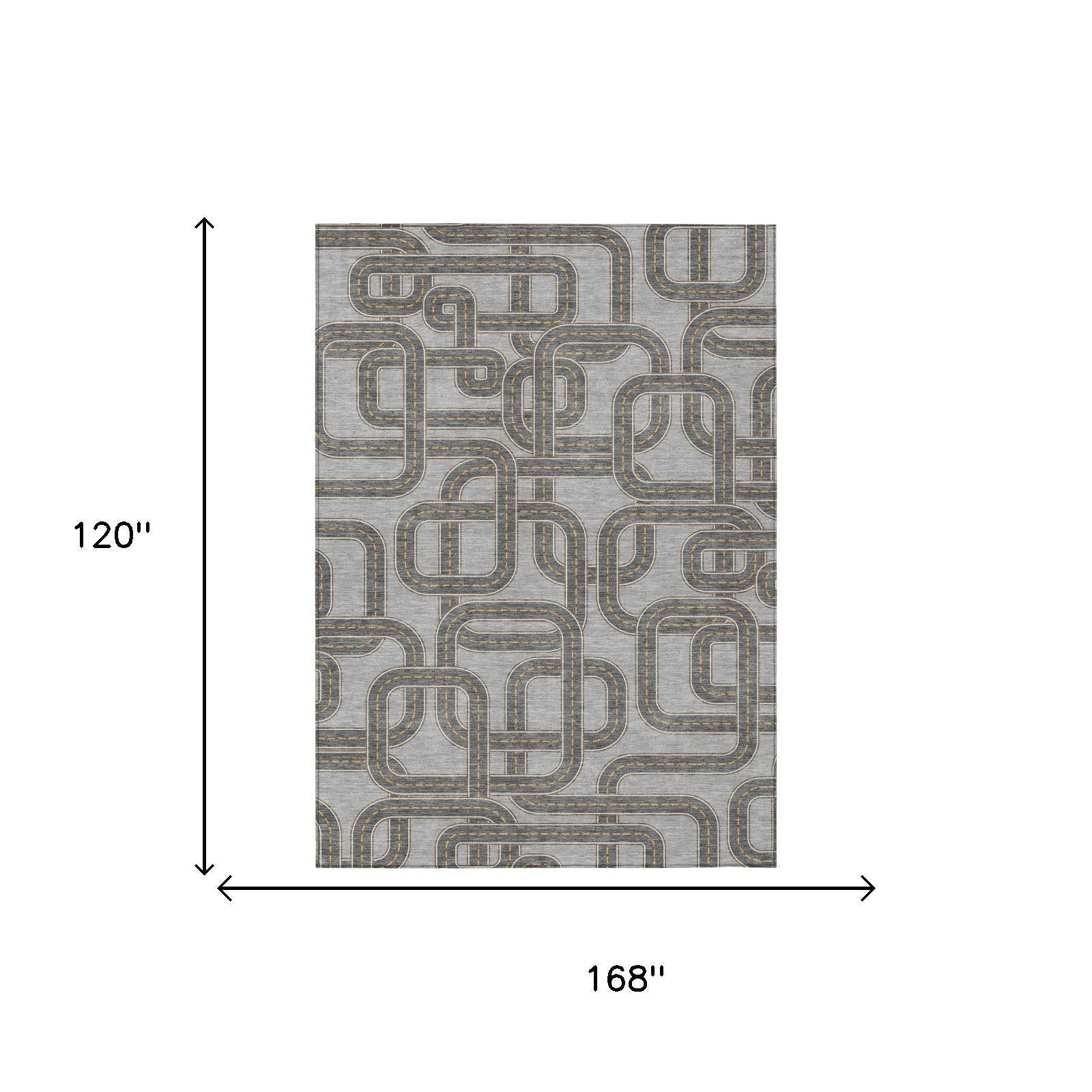 10' X 14' Pewter And Gray Geometric Washable Indoor Outdoor Area Rug Homeroots Outdoor