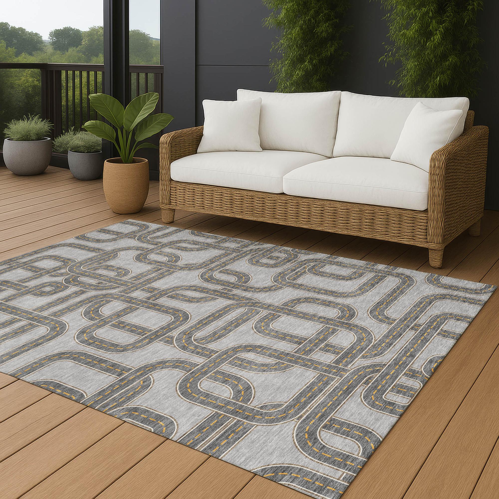 10' X 14' Pewter And Gray Geometric Washable Indoor Outdoor Area Rug Homeroots Outdoor