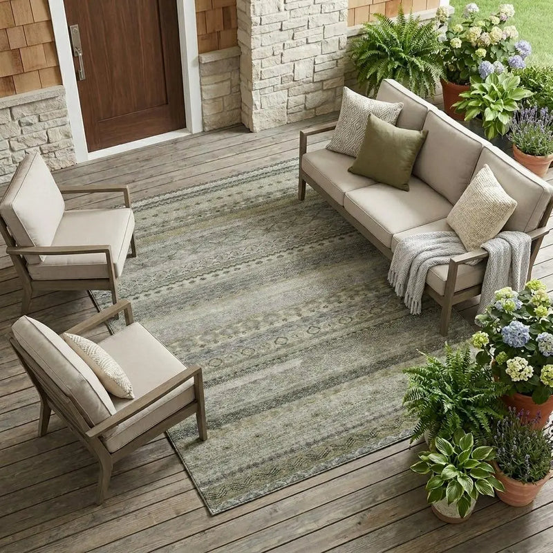 10' X 14' Pewter And Gray Striped Washable Indoor Outdoor Area Rug Homeroots Outdoor
