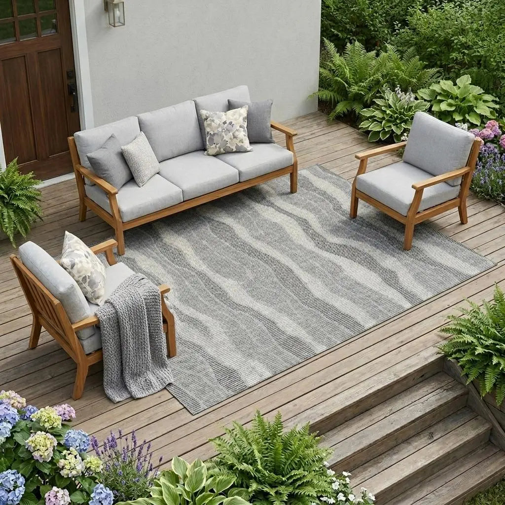 10' X 14' Pewter And Gray Striped Washable Indoor Outdoor Area Rug Homeroots Outdoor