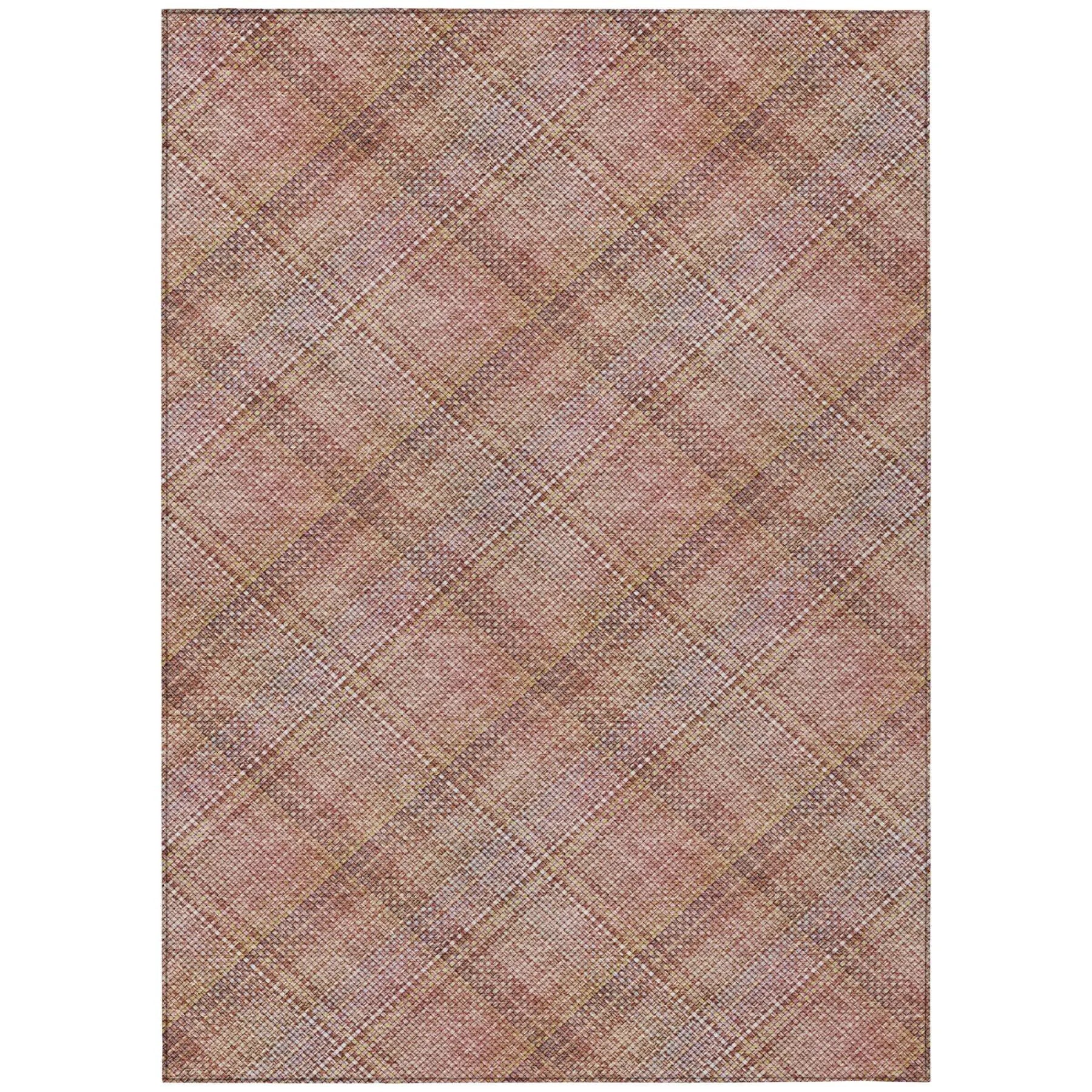 10' X 14' Pink And Beige Plaid Washable Indoor Outdoor Area Rug Homeroots Outdoor