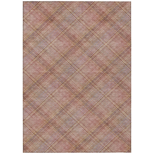 10' X 14' Pink And Beige Plaid Washable Indoor Outdoor Area Rug Homeroots Outdoor