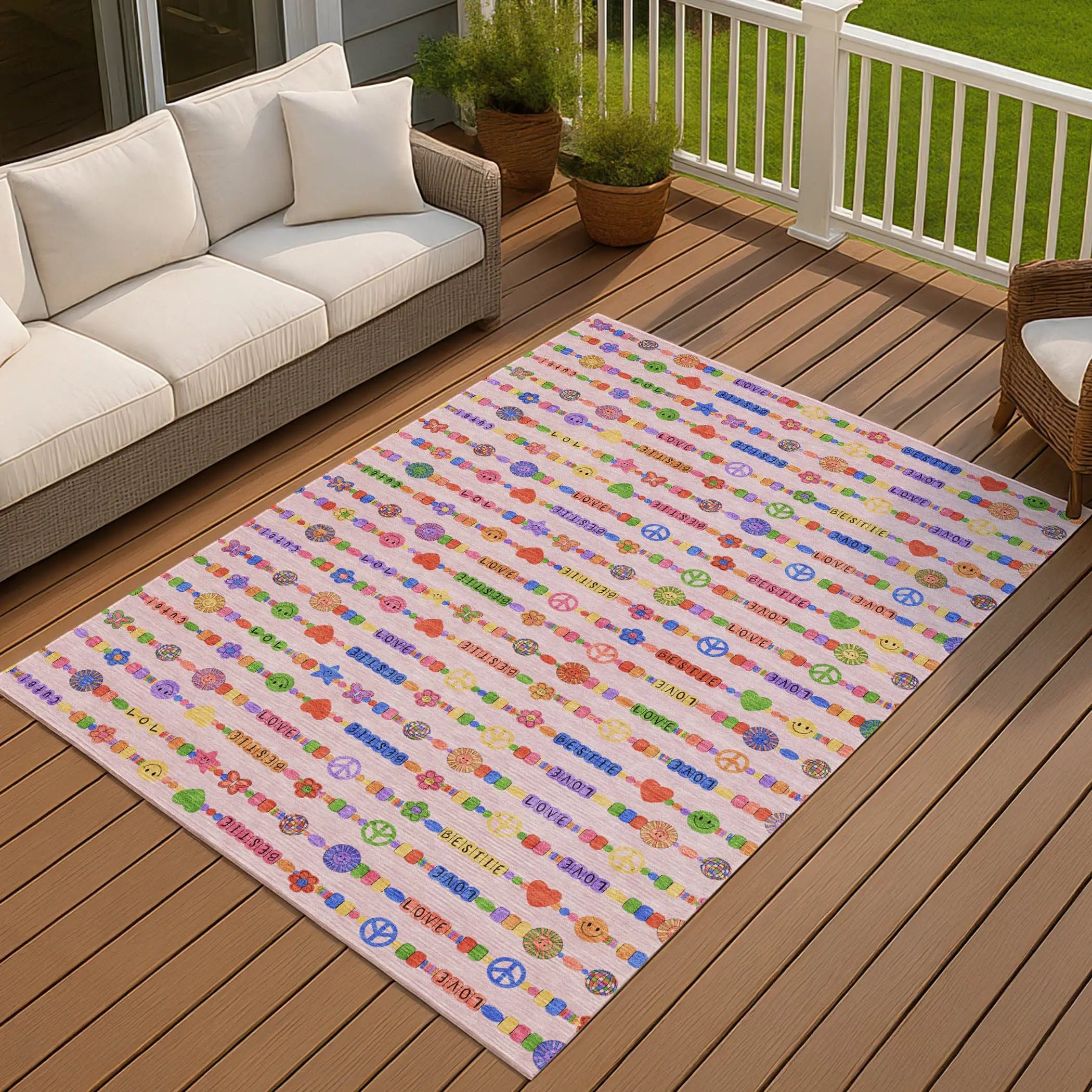 10' X 14' Pink And Fern Green Geometric Washable Indoor Outdoor Area Rug Homeroots Outdoor