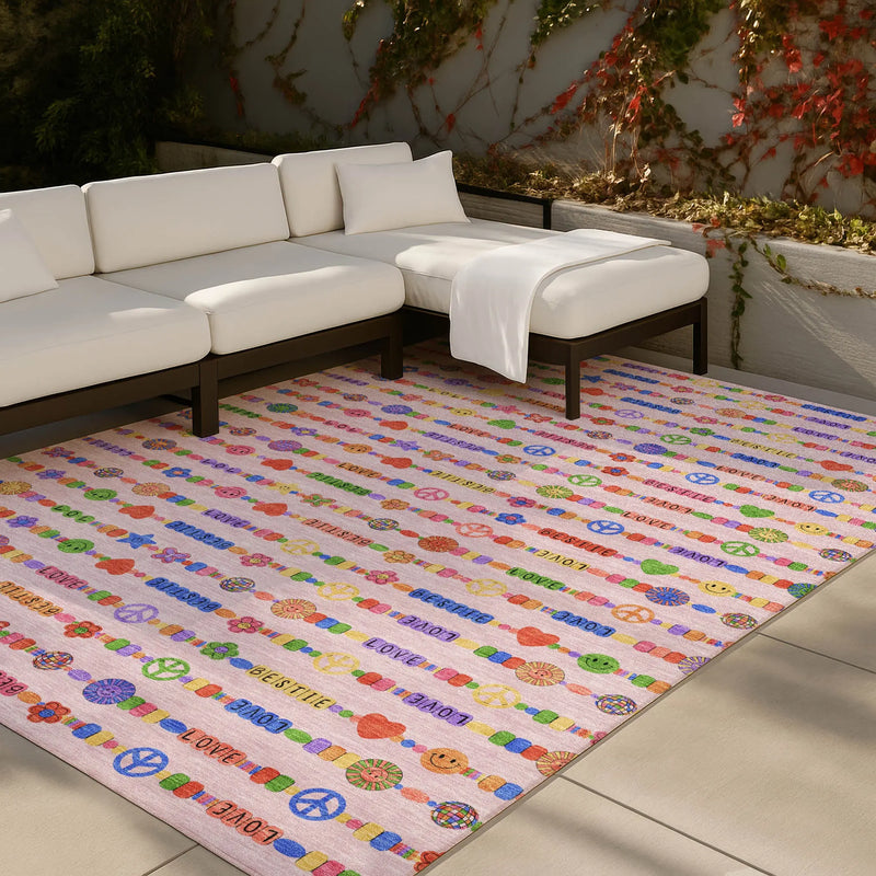 10' X 14' Pink And Fern Green Geometric Washable Indoor Outdoor Area Rug Homeroots Outdoor