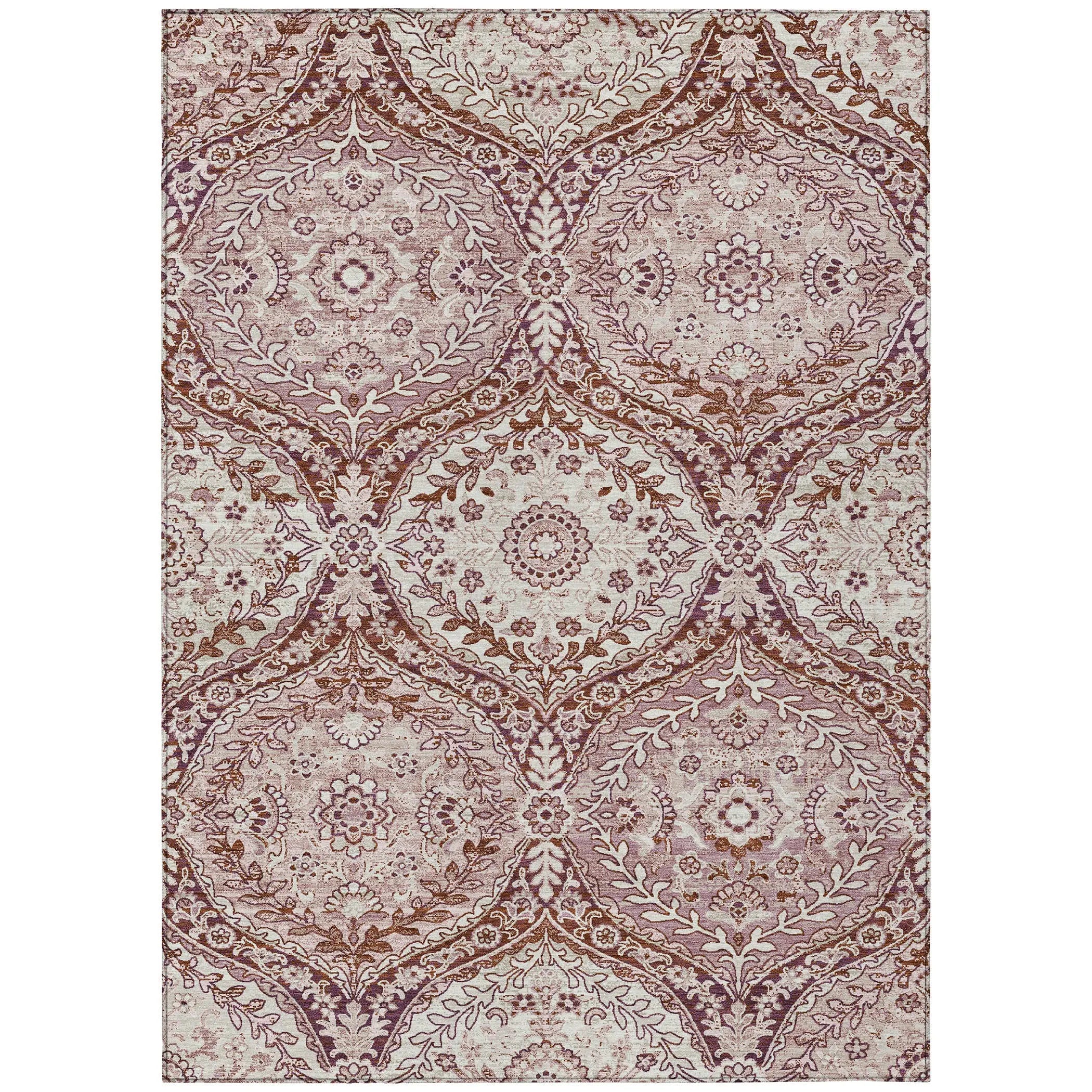 10' X 14' Pink And Green Ogee Washable Indoor Outdoor Area Rug Homeroots Outdoor