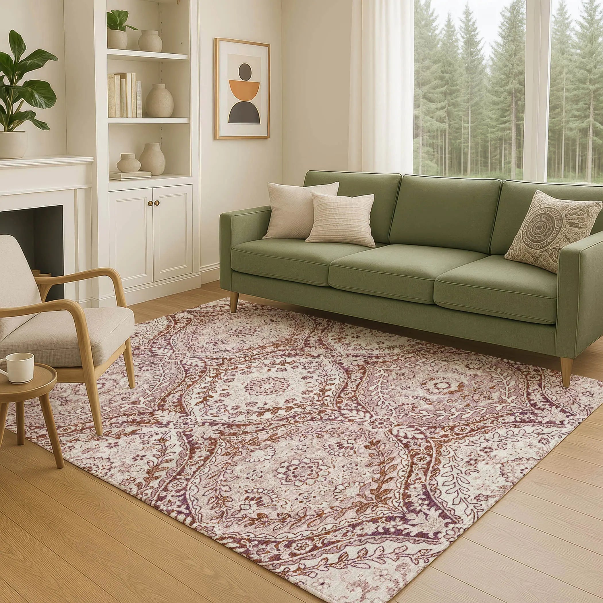 10' X 14' Pink And Green Ogee Washable Indoor Outdoor Area Rug Homeroots Outdoor