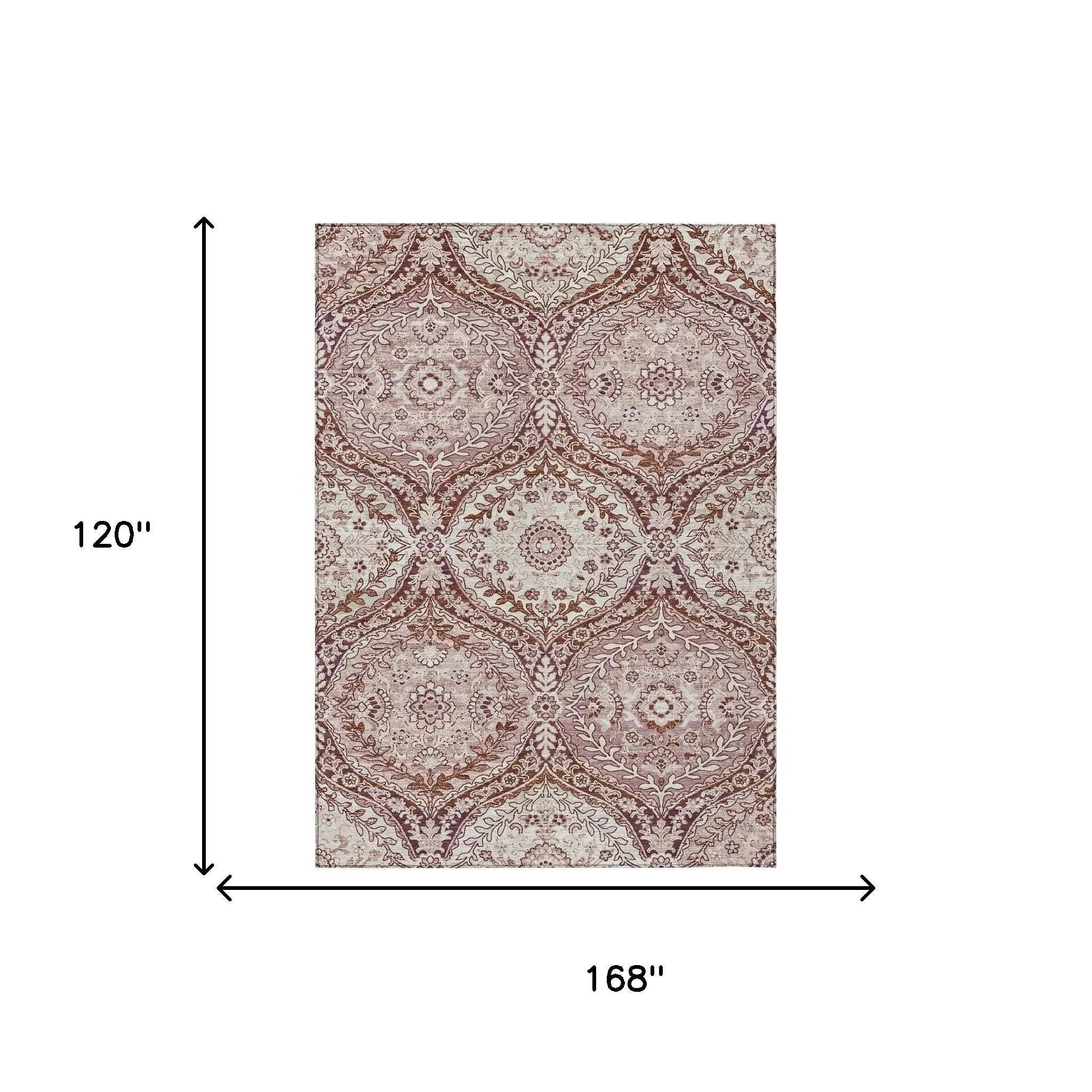 10' X 14' Pink And Green Ogee Washable Indoor Outdoor Area Rug Homeroots Outdoor