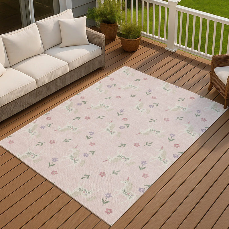 10' X 14' Pink And Ivory Floral Washable Indoor Outdoor Area Rug Homeroots Outdoor
