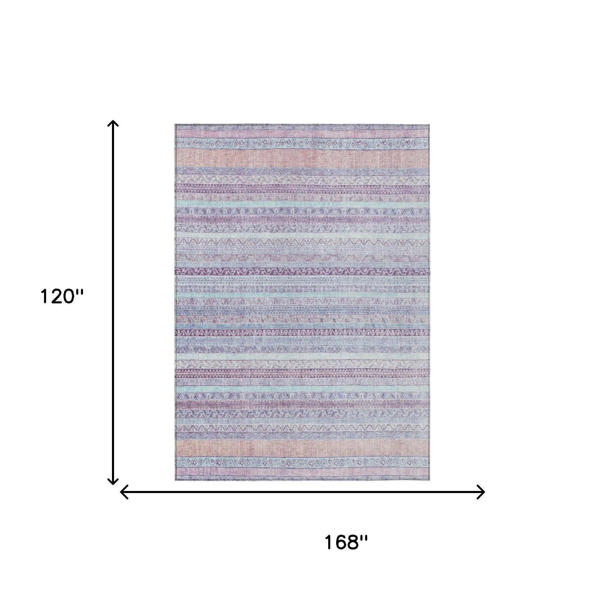 Multicolor geometric area rug, 120" x 168", soft fabric, modern bohemian style, ideal for living room decor.