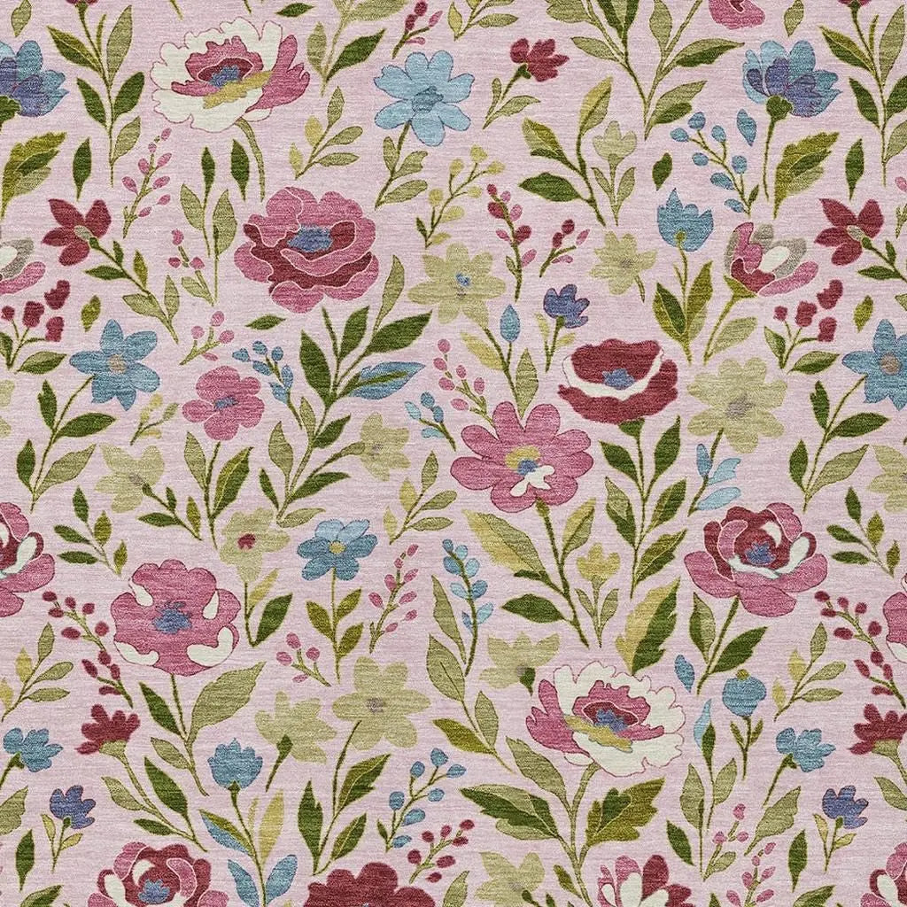 10' X 14' Pink And Linen Floral Washable Indoor Outdoor Area Rug Homeroots Outdoor